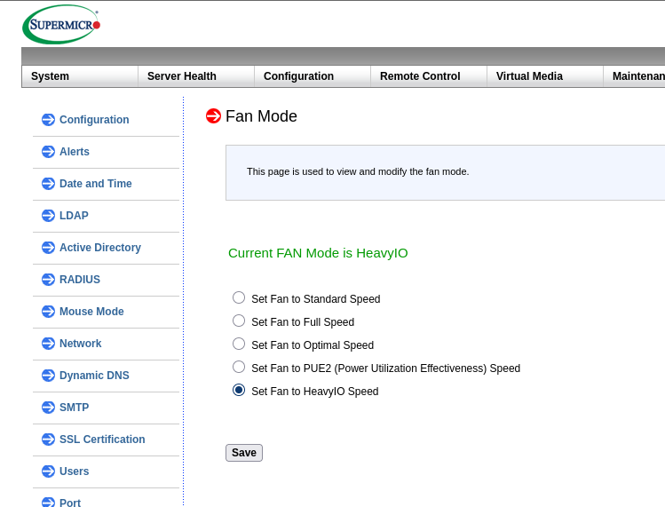 BMC Fan Mode set to HeavyIO Speed